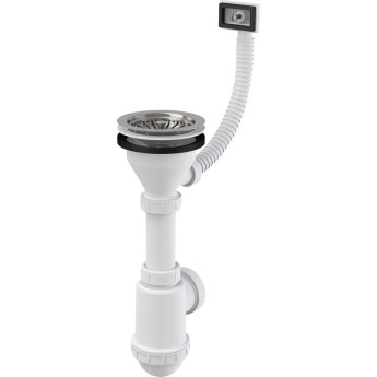 Сифон ALCAPLAST A447-DN50/40 для мойки с нержавеющей решеткой Ø115, гофропереливом, без штуцера